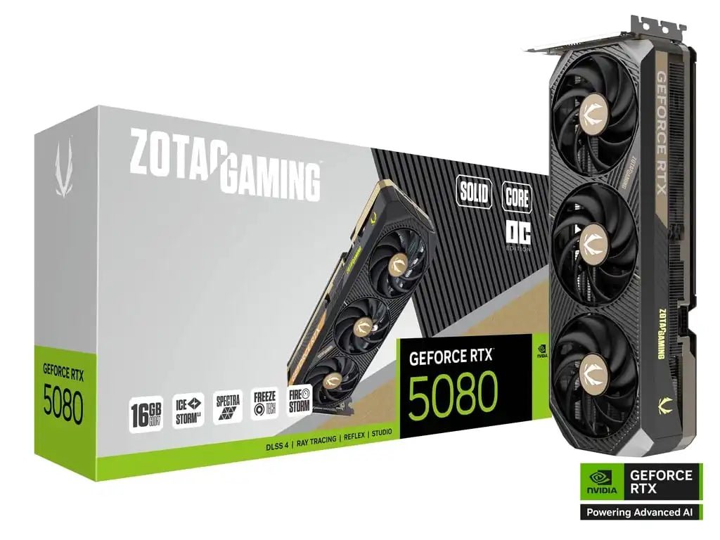 ZOTAC GAMING GeForce RTX 5080 SOLID CORE OC Graphic Card | ZT - B50800J2 - 10P - 8886307700568 - Vektra Computers LLC ZOTAC GAMING GeForce RTX 5080 SOLID CORE OC Graphic Card | ZT - B50800J2 - 10P - 8886307700568 - Vektra Computers LLC